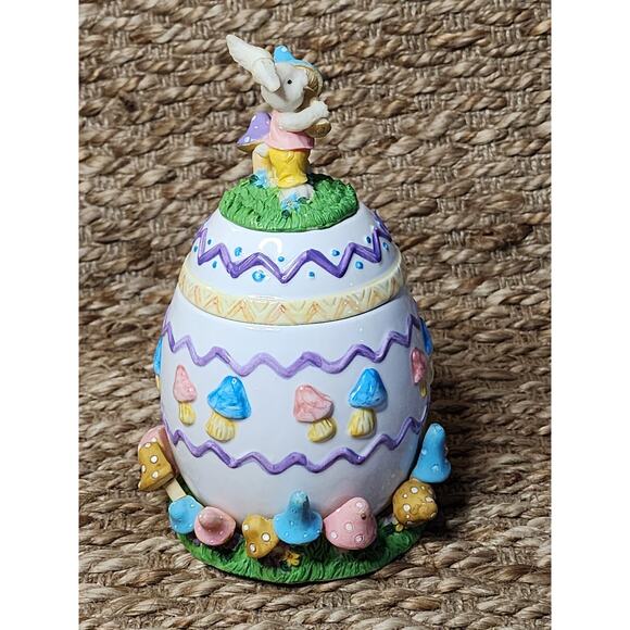 Long Rich Easter Egg Jar With Spring Mushrooms At Base 8.5" X 5" Holiday Decor - Picture 5 of 10